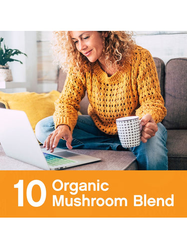 Organic Mushroom Blend | Grown in a Certified US Facility | 10-in-1 Complex 1,200 mg | Lion’s Mane, Chaga, Turkey Tail, Maitake, Shiitake, Reishi & More | Laboratory Tested | Superior Absorption