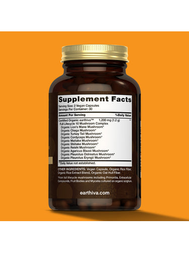 Organic Mushroom Blend | Grown in a Certified US Facility | 10-in-1 Complex 1,200 mg | Lion’s Mane, Chaga, Turkey Tail, Maitake, Shiitake, Reishi  & More | Laboratory Tested | Superior Absorption