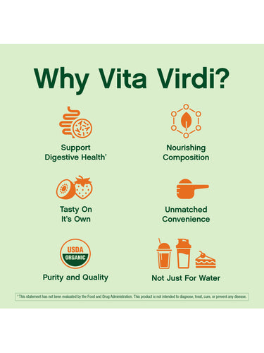 Vita Virdi Organic Greens | 20+ Superfoods & 18 Digestive Enzymes | 0g Sugar | Kiwi Strawberry | USDA Organic, Non-GMO, Vegan | Daily Wellness & Nutrition Supplement