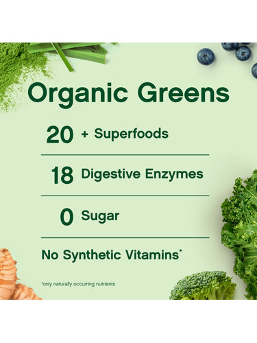 Vita Virdi Organic Greens | 20+ Superfoods & 18 Digestive Enzymes | 0g Sugar | Kiwi Strawberry | USDA Organic, Non-GMO, Vegan | Daily Wellness & Nutrition Supplement