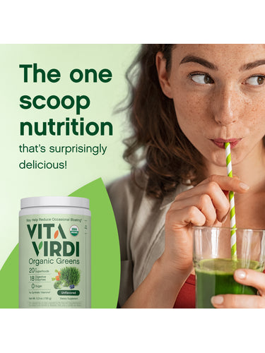 Vita Virdi Organic Greens | 20+ Superfoods & 18 Digestive Enzymes | 0g Sugar | Unflavored | USDA Organic, Non-GMO, Vegan | Daily Wellness & Nutrition Supplement