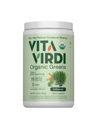 Vita Virdi Organic Greens | 20+ Superfoods & 18 Digestive Enzymes | 0g Sugar | Unflavored | USDA Organic, Non-GMO, Vegan | Daily Wellness & Nutrition Supplement