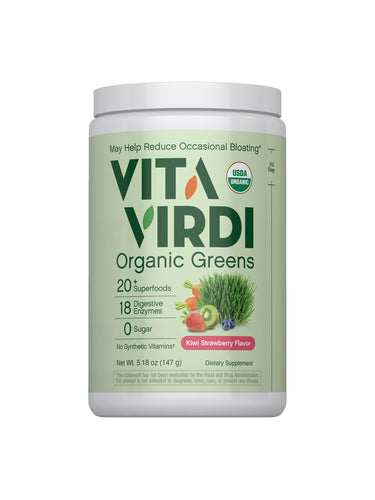 Vita Virdi Organic Greens | 20+ Superfoods & 18 Digestive Enzymes | 0g Sugar | Kiwi Strawberry | USDA Organic, Non-GMO, Vegan | Daily Wellness & Nutrition Supplement