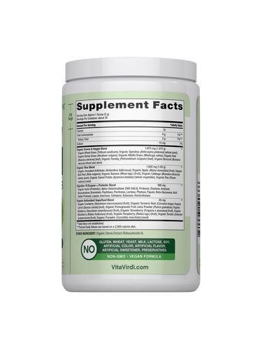 Vita Virdi Organic Greens | 20+ Superfoods & 18 Digestive Enzymes | 0g Sugar | Unflavored | USDA Organic, Non-GMO, Vegan | Daily Wellness & Nutrition Supplement