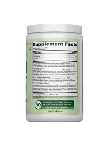 Vita Virdi Organic Greens | 20+ Superfoods & 18 Digestive Enzymes | 0g Sugar | Kiwi Strawberry | USDA Organic, Non-GMO, Vegan | Daily Wellness & Nutrition Supplement